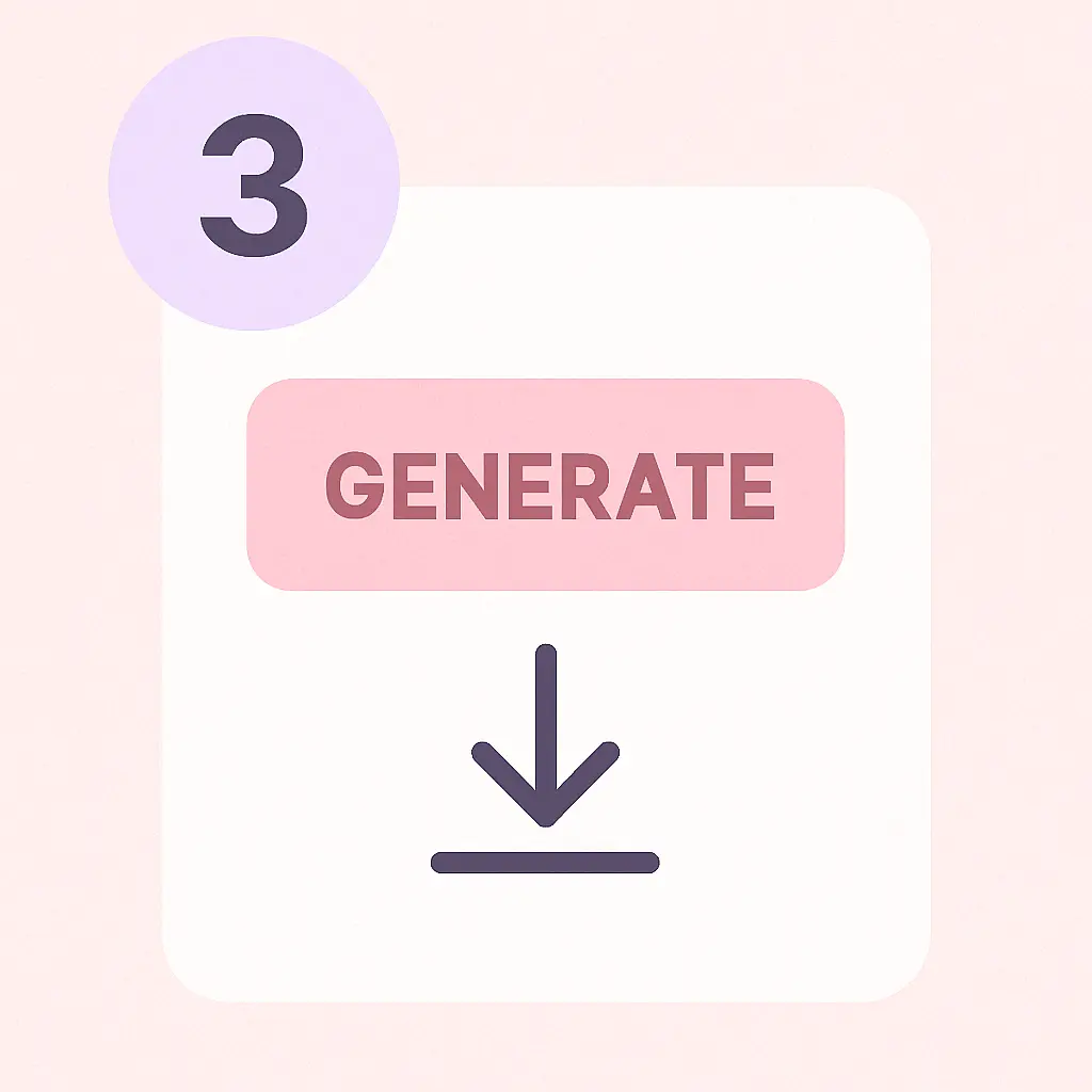 Interface graphic showing generate button and download options for an AI video
