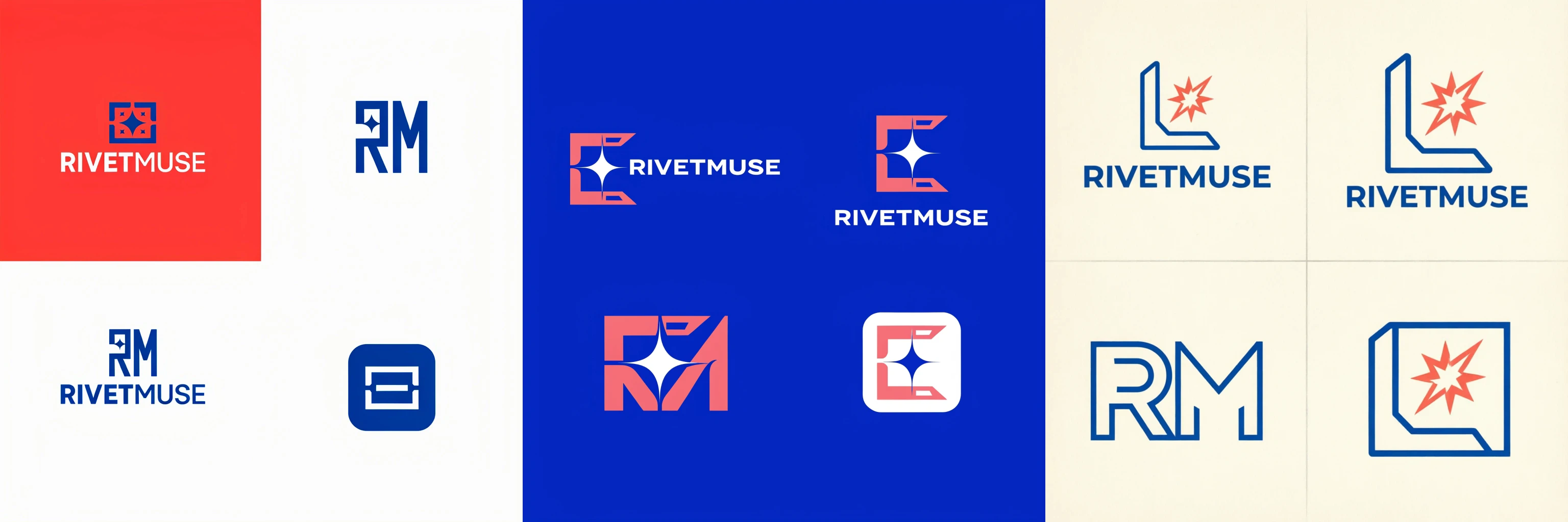 Ideogram 4, Recraft V4.1, and Qwen Image 2.0 creating four RIVETMUSE logo lockups