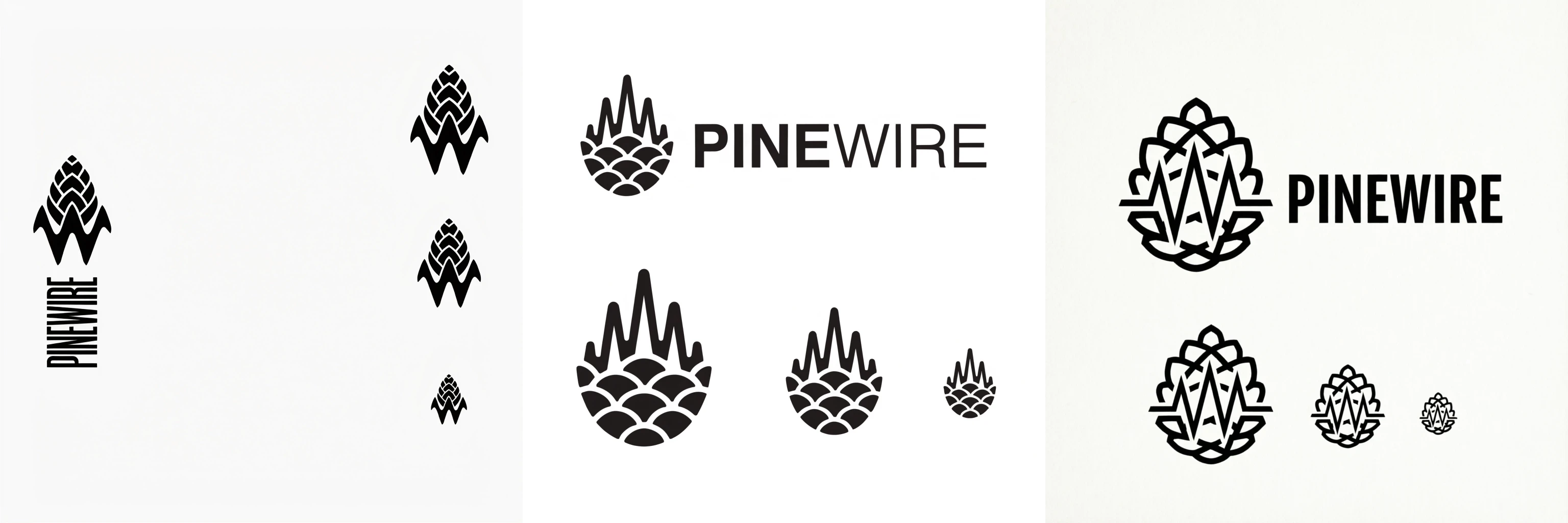 Ideogram 4, Recraft V4.1, and Qwen Image 2.0 testing a black-and-white PINEWIRE logo at descending sizes