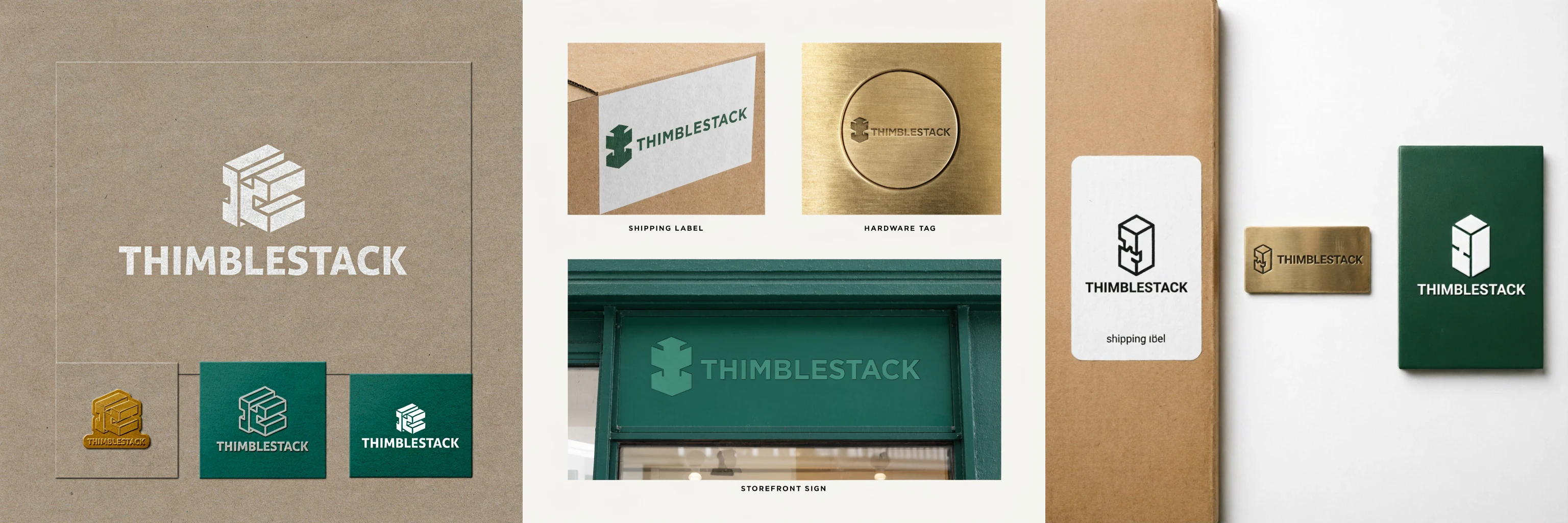 Ideogram 4, Recraft V4.1, and Qwen Image 2.0 applying a THIMBLESTACK logo to packaging, hardware, and signage