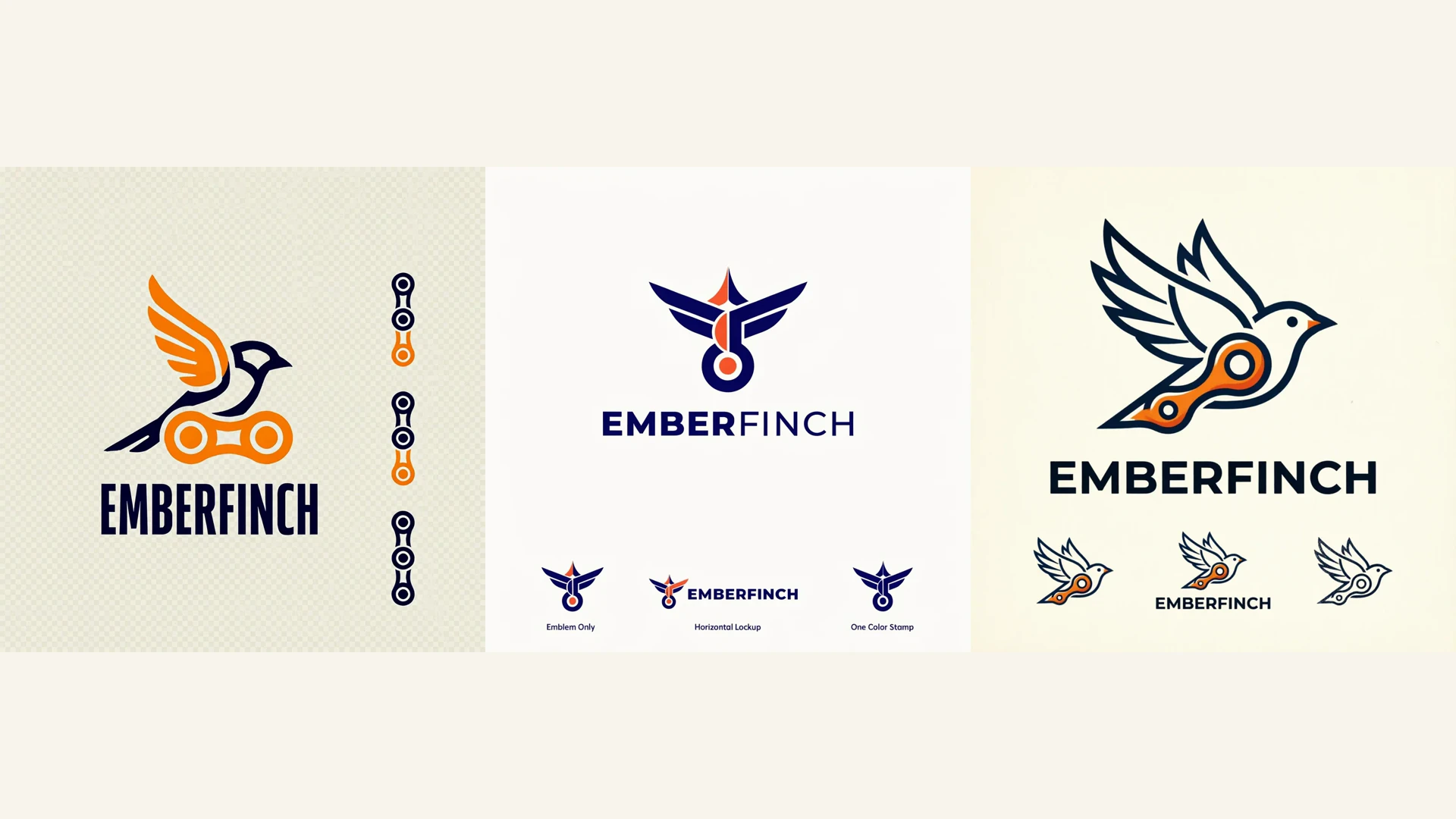 Ideogram 4, Recraft V4.1, and Qwen Image 2.0 logo designs for the fictional EMBERFINCH brand