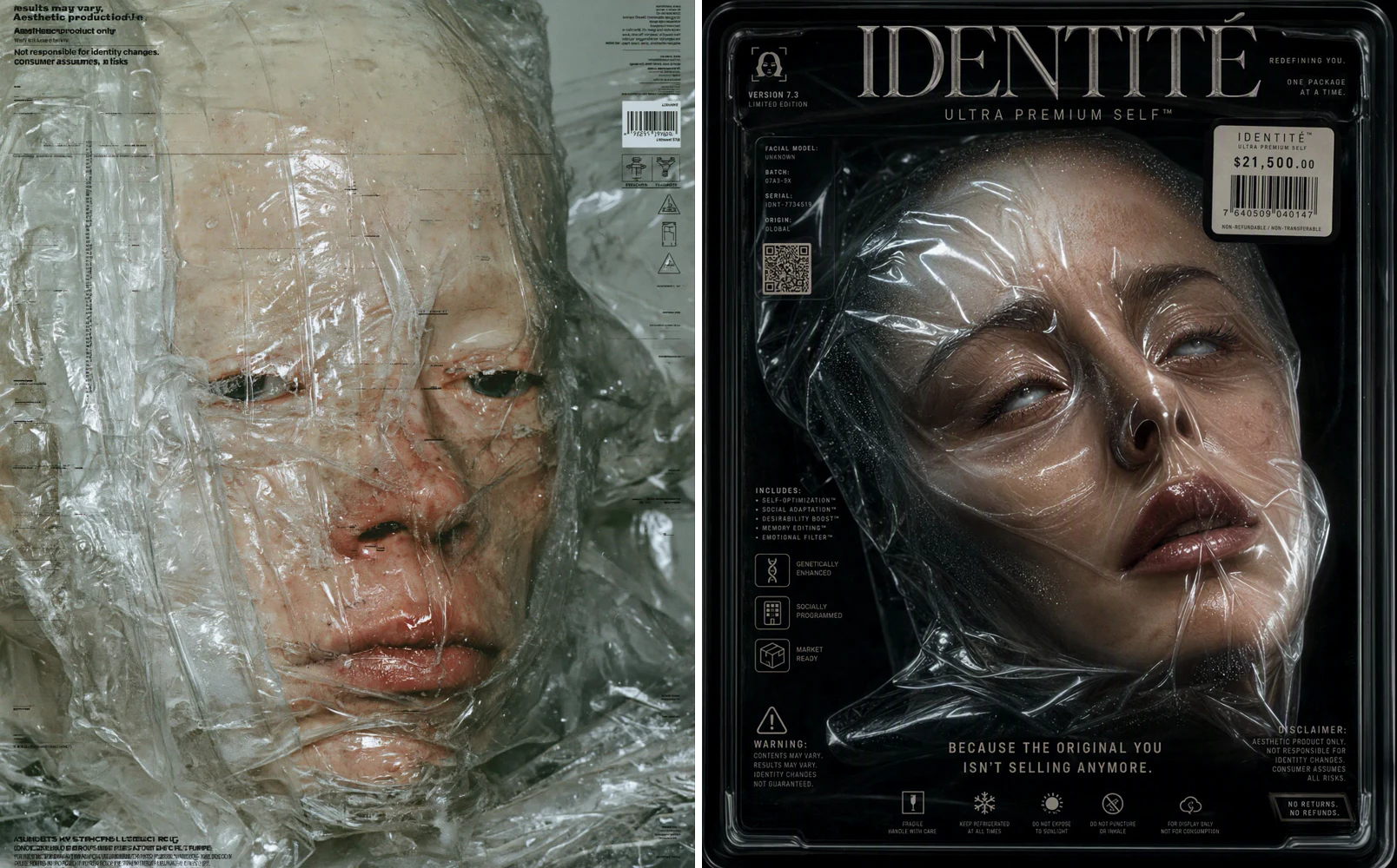 Midjourney V8.2 on the left and GPT Image 2 on the right creating a dystopian luxury advertising poster