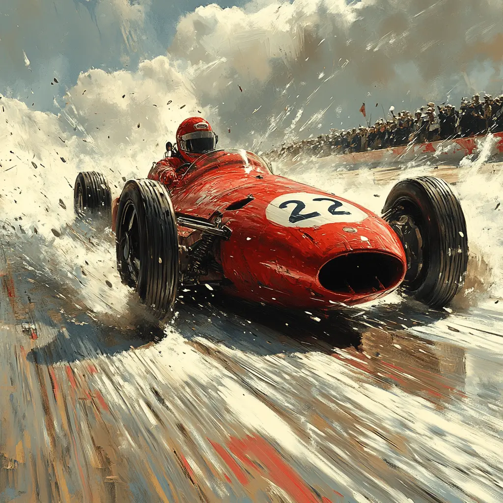 AI generated oil painting style artwork of dynamic racing car with artistic brush strokes