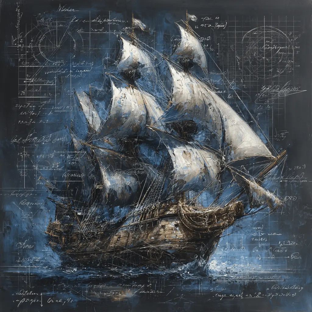 AI generated majestic sailing ship on ocean with dramatic sky and realistic water effects
