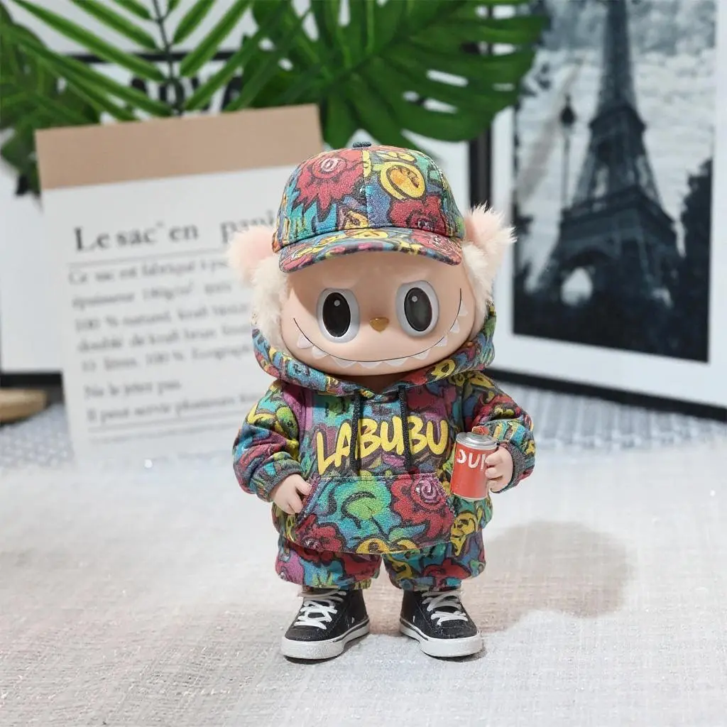 Edited image of a Labubu doll with AI-generated street-style Labubu clothes.