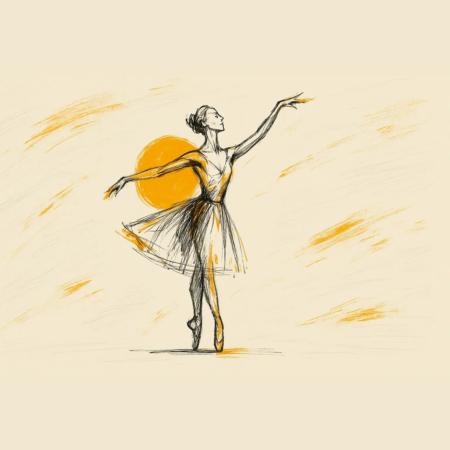 Elegant AI generated line art of graceful dancer in minimalist black and white style