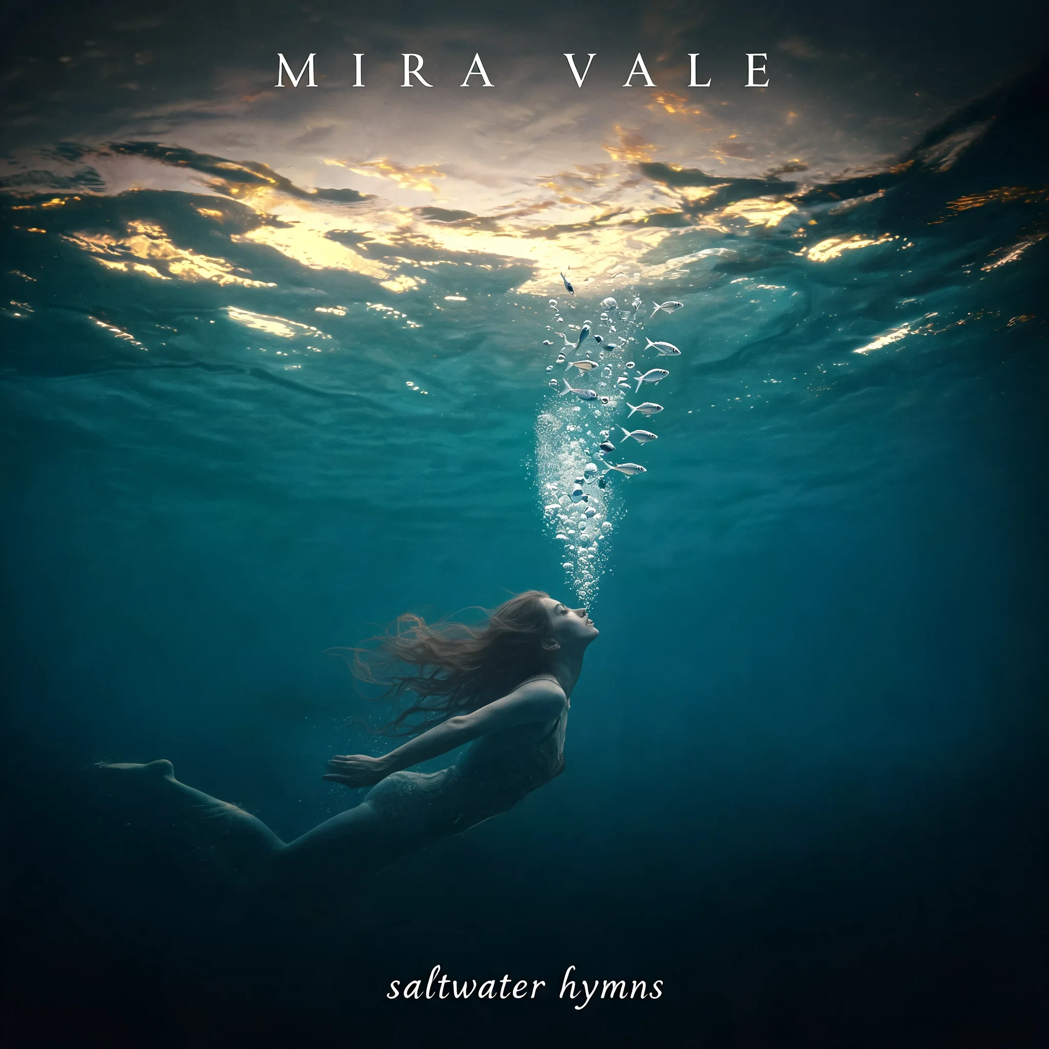Square underwater album cover with a swimmer