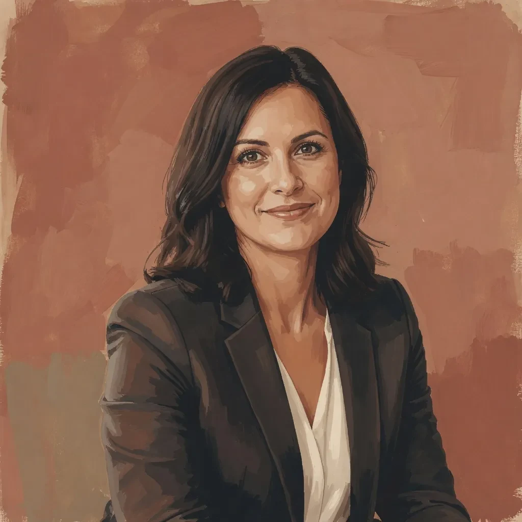 Corporate headshot restyled as a gouache editorial illustration by Grok Imagine Quality Edit while keeping the likeness
