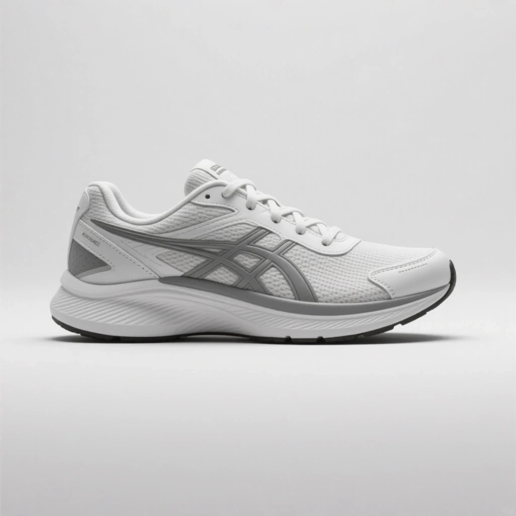White and gray running sneaker on a studio background