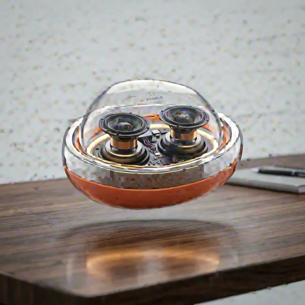 Speaker concept restyled with terracotta and brushed-metal reference materials by P Image Edit