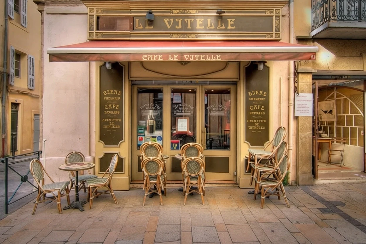 Cafe exterior with the foreground bollards removed by P Image Edit