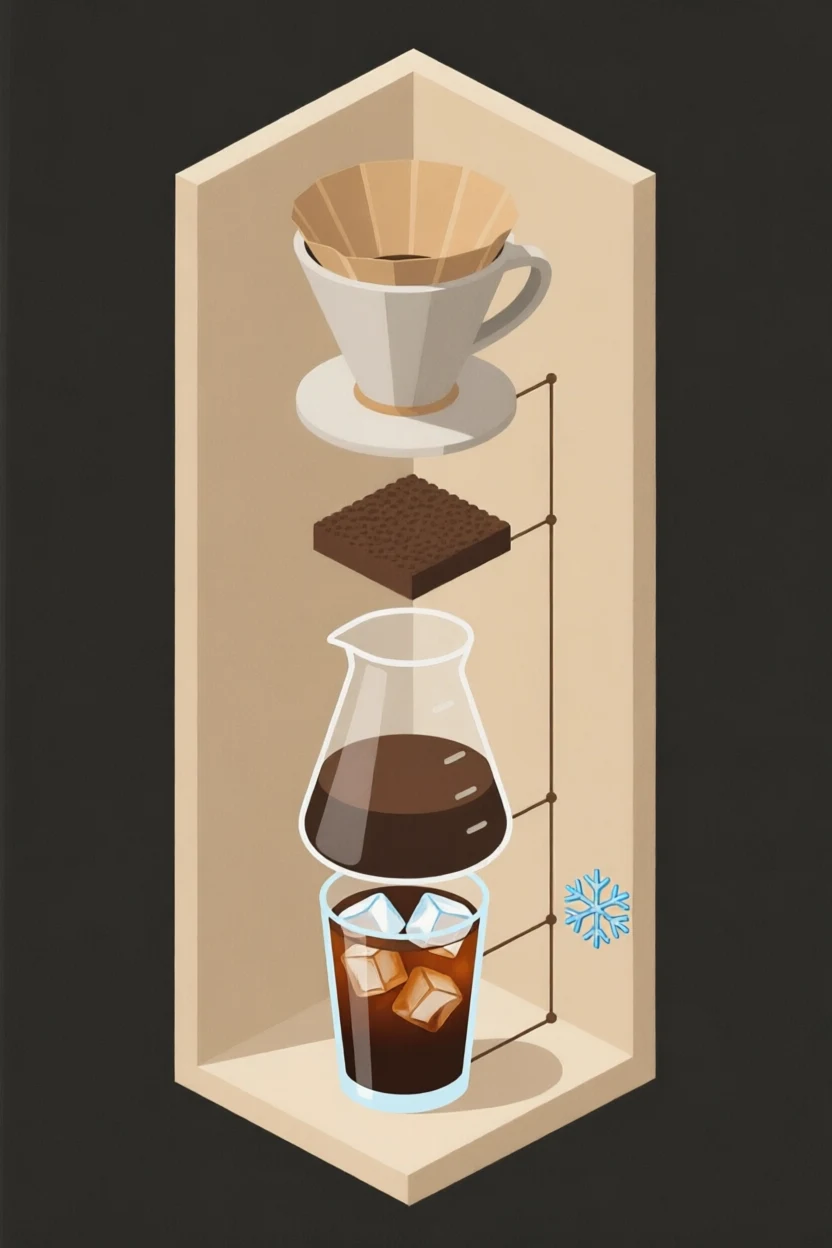 Pour-over infographic edited with Qwen Image 2.0 Edit to replace the final cup with iced coffee