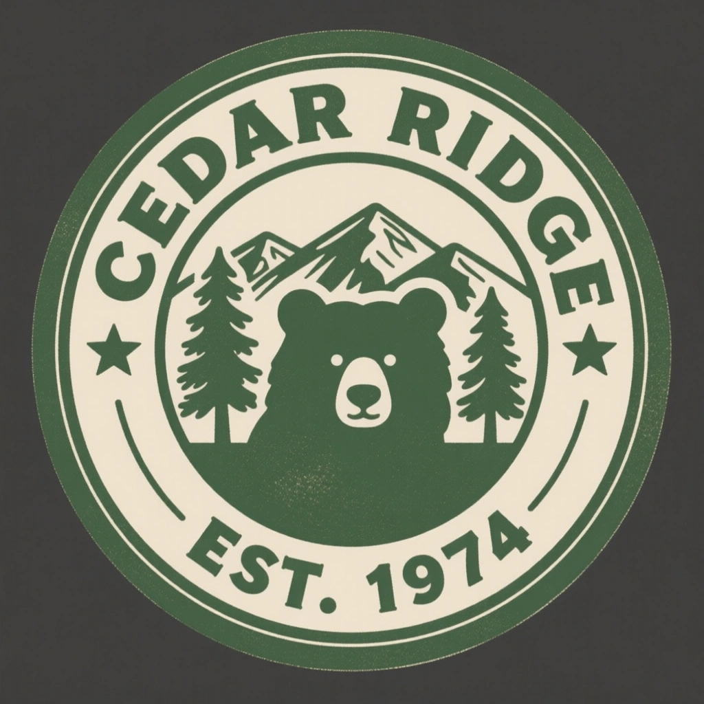 AI-generated vintage national park badge with a bear and the text Cedar Ridge, created with Qwen Image