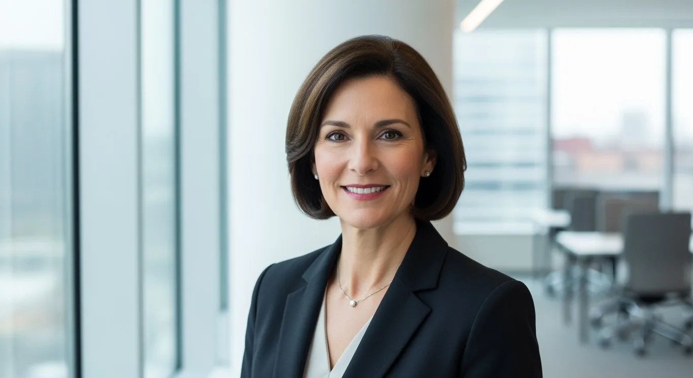Professional headshot of a woman executive in a bright modern office, generated with Google Imagen 4