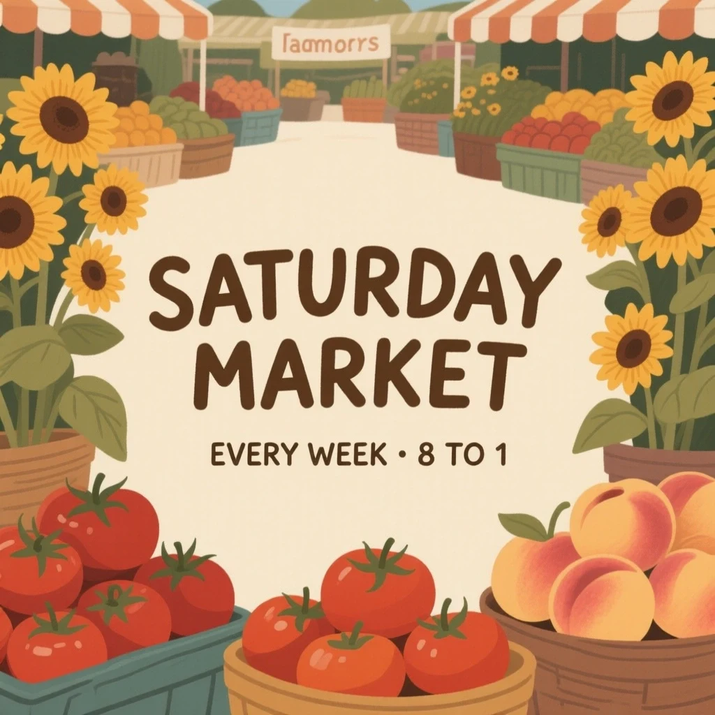 AI-generated farmers market social graphic with the text "Saturday Market", created with Hunyuan Image 2.1 on RenderFlow AI