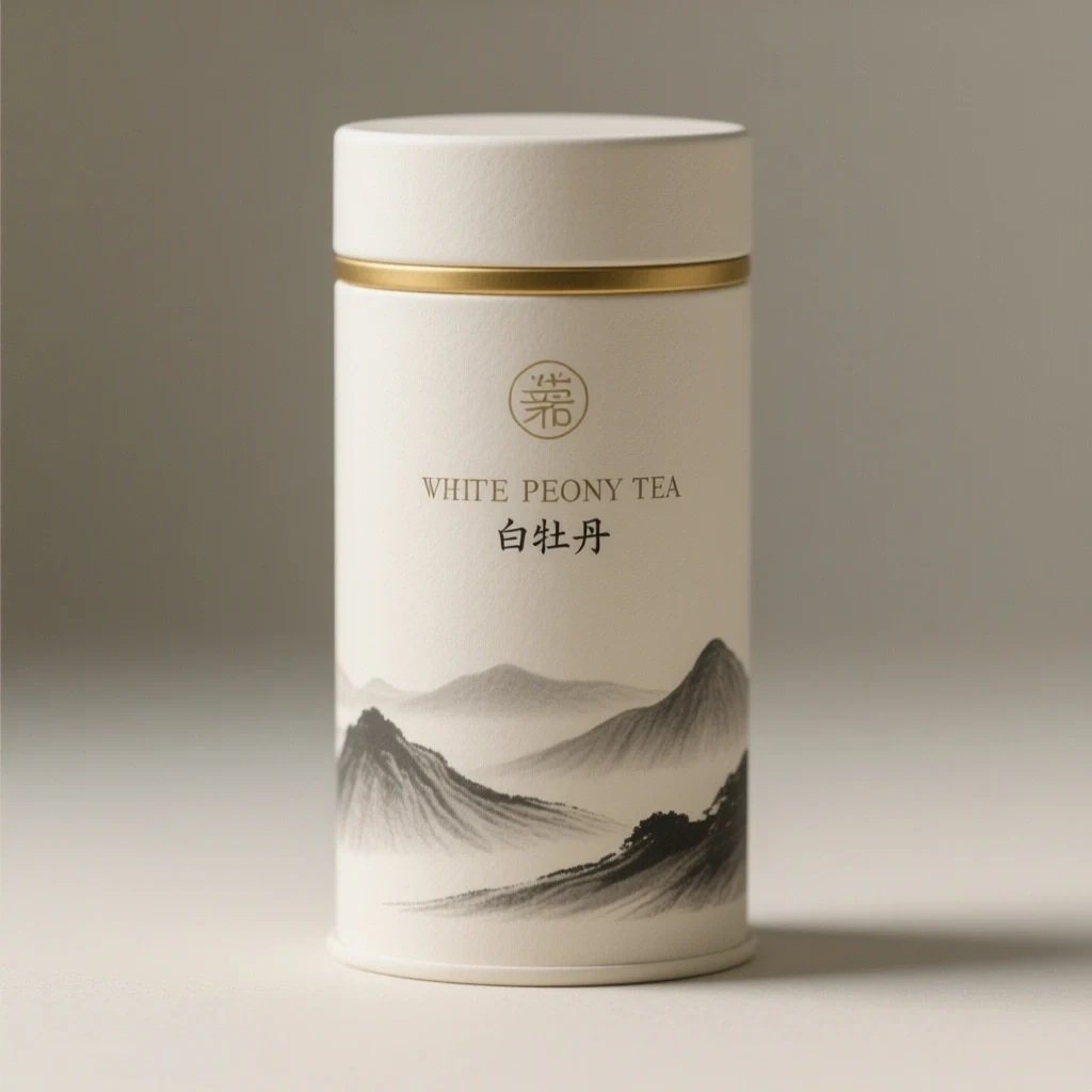 AI-generated bilingual tea canister packaging concept with English and Chinese calligraphy, created with Hunyuan Image 2.1 on RenderFlow AI