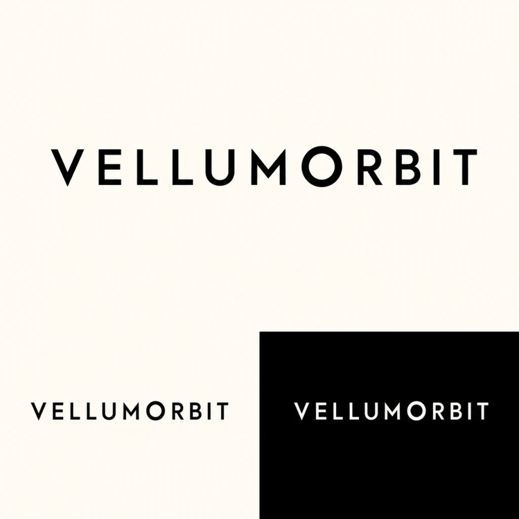 AI-generated VELLUMORBIT typography-only wordmark exploration, created with Ideogram 4 on RenderFlow AI