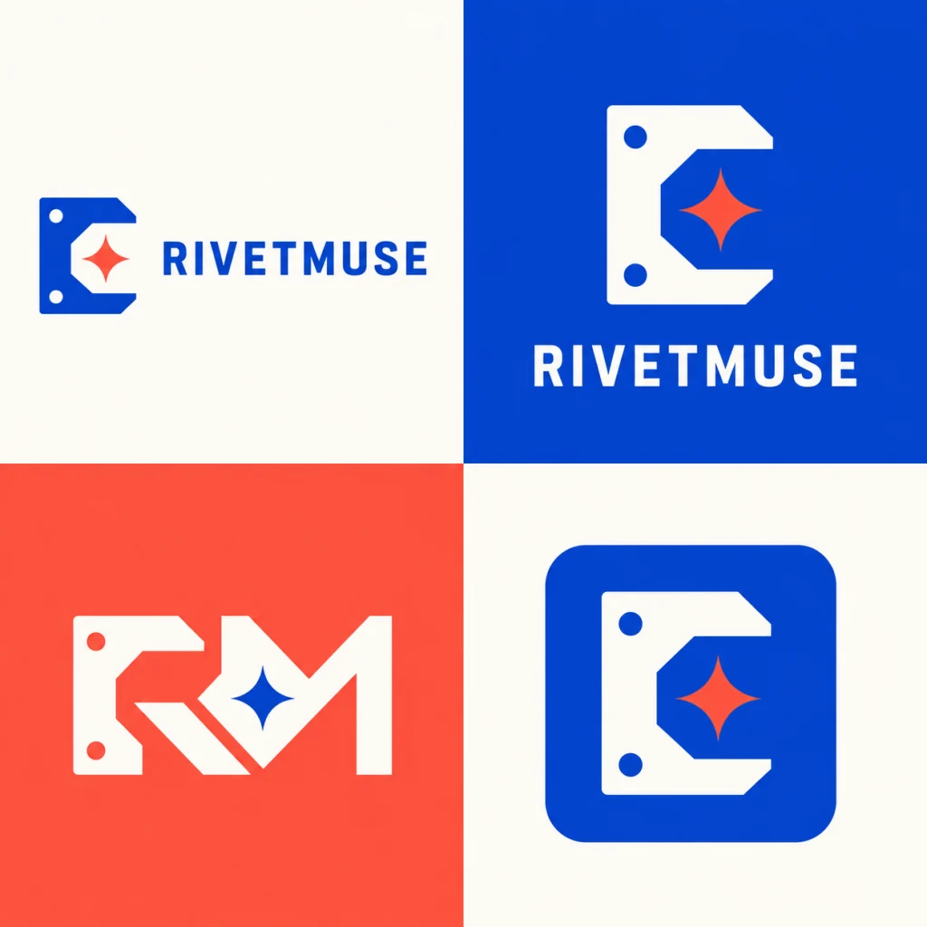 AI-generated RIVETMUSE logo system with four coordinated lockups, created with Ideogram 4 on RenderFlow AI