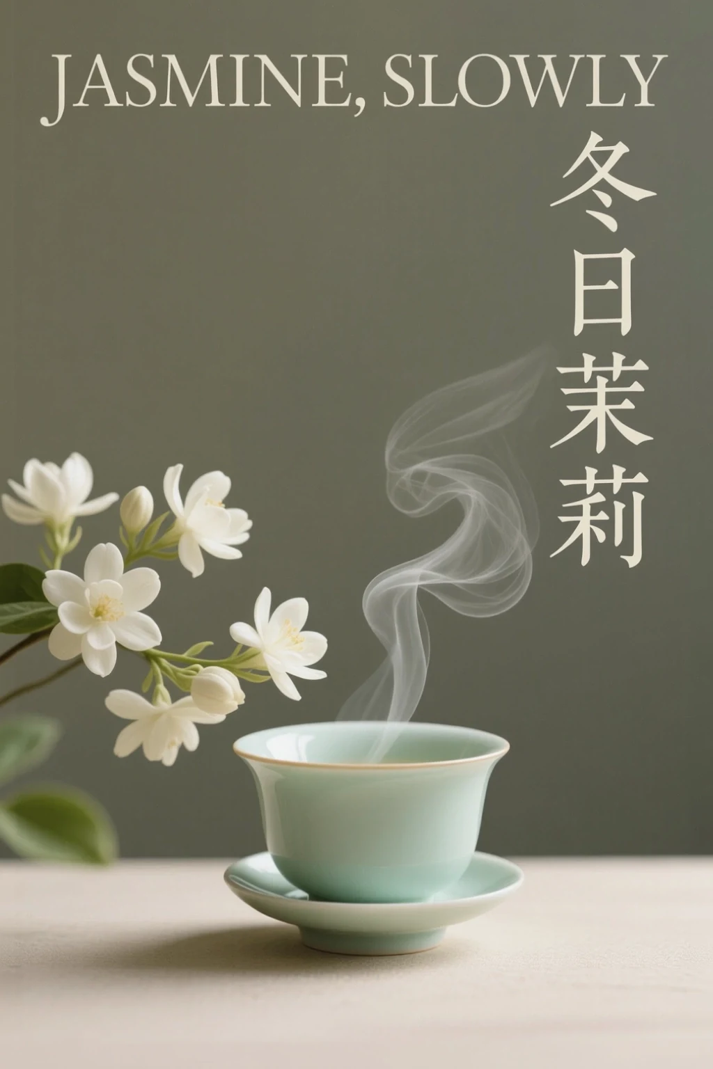 Bilingual tea poster edited with Qwen Image Edit to change the vertical Chinese calligraphy text while preserving the design