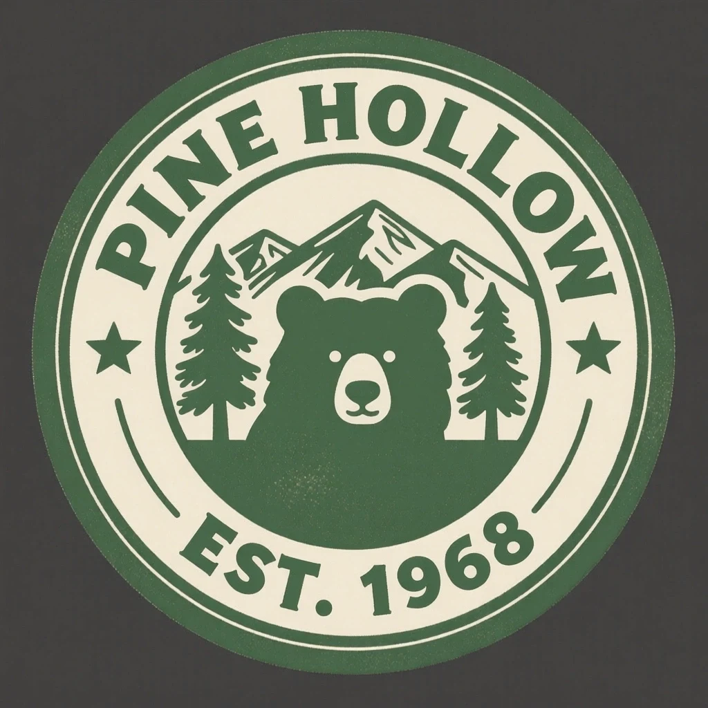 National park badge edited with Qwen Image Edit to change the name to Pine Hollow and the date to 1968