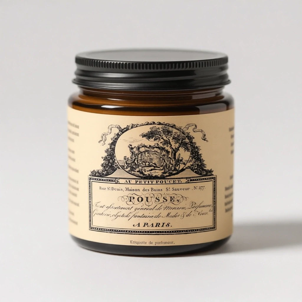 Candle jar product photo with a vintage label applied by Qwen Image Edit Plus using two reference images