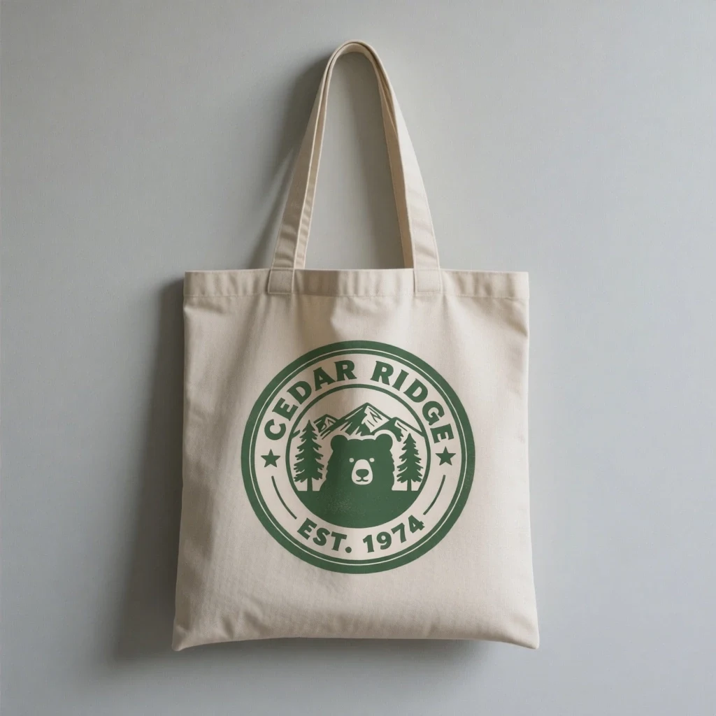 Canvas tote mockup with a national park badge printed on it by Qwen Image Edit Plus
