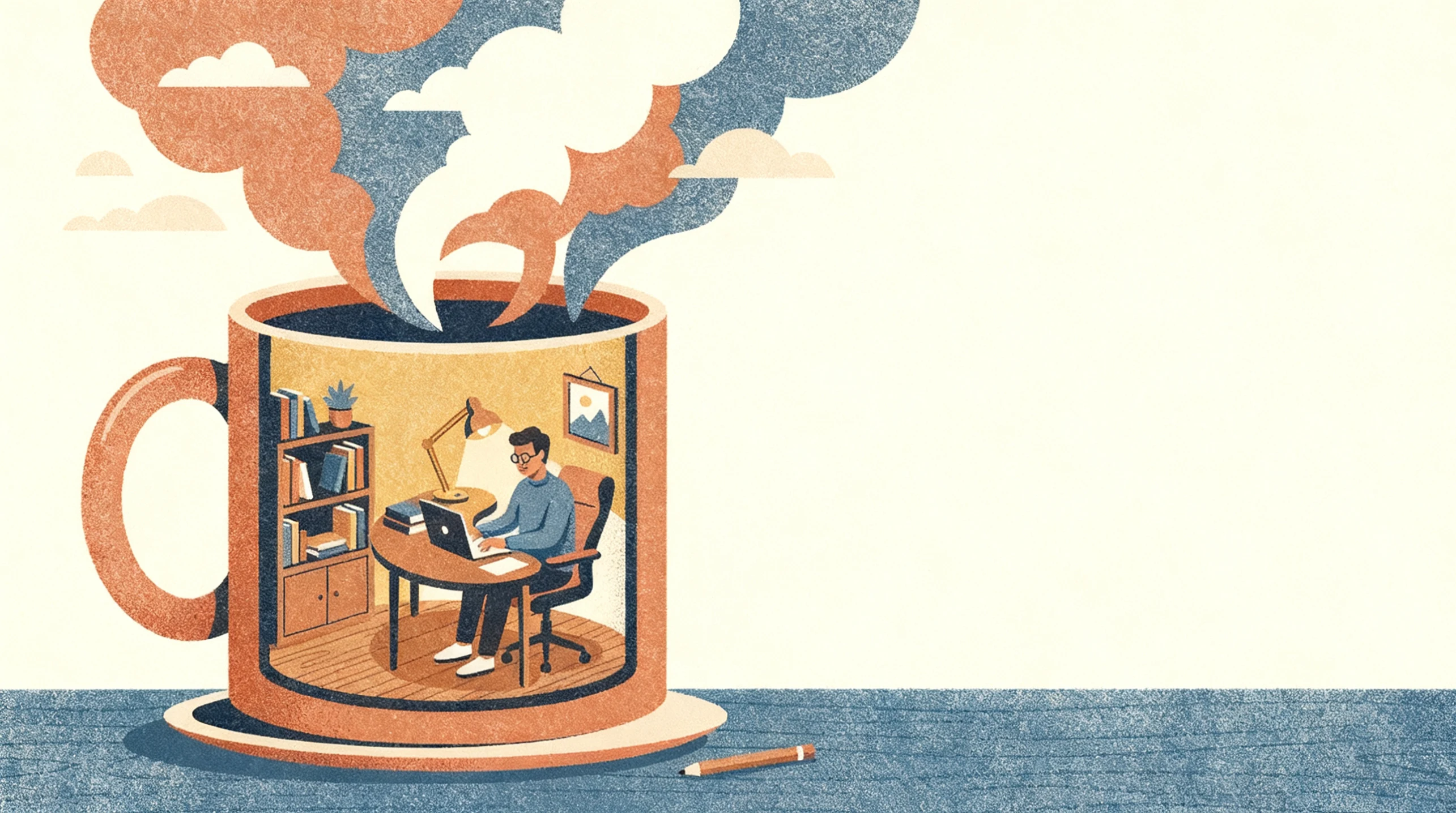 Remote-work illustration restyled as a two-color risograph print by Seedream V4 Edit