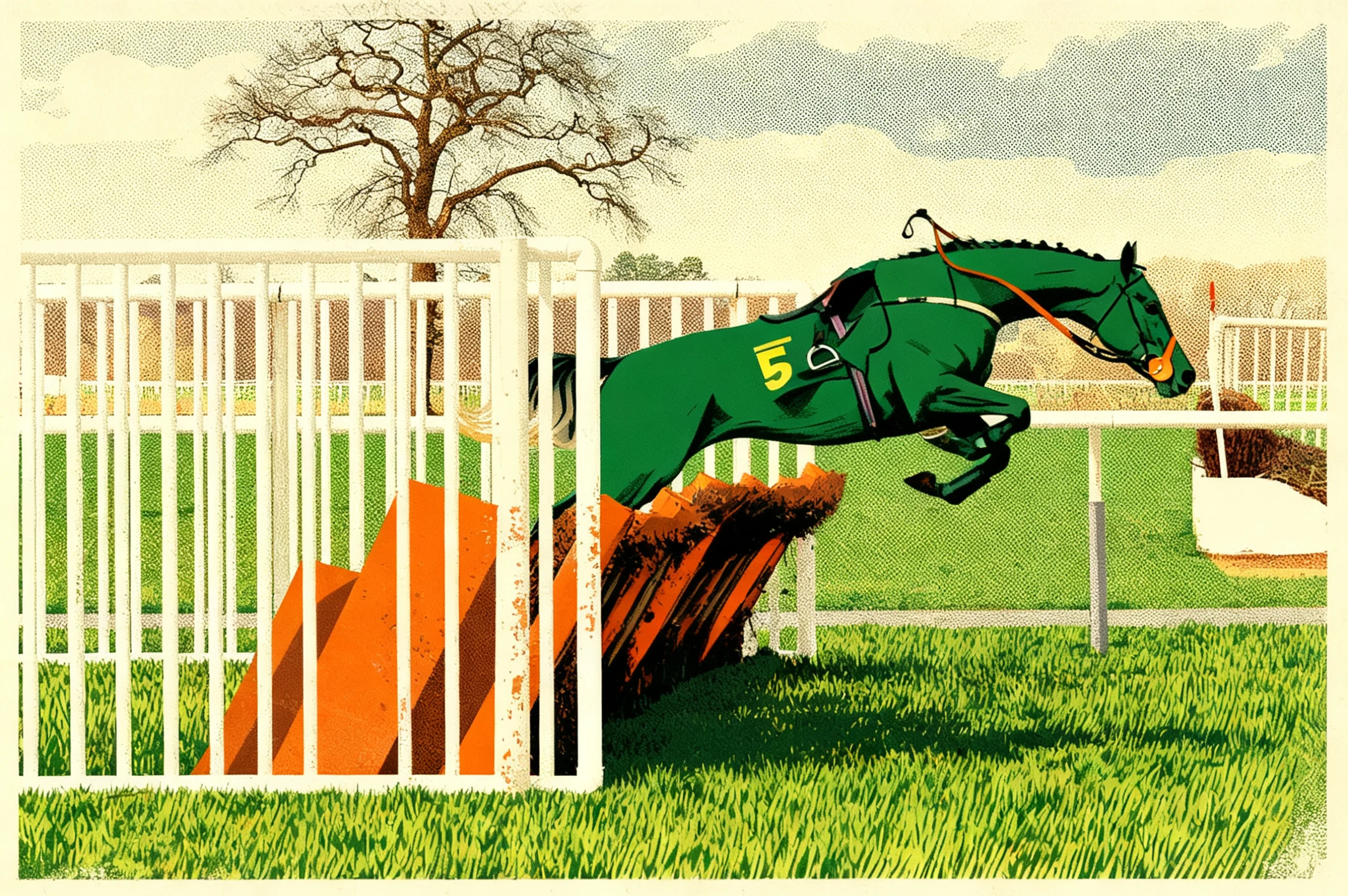 Racehorse photo creatively restyled as a vintage screen-print racing poster by Seedream V4 Edit