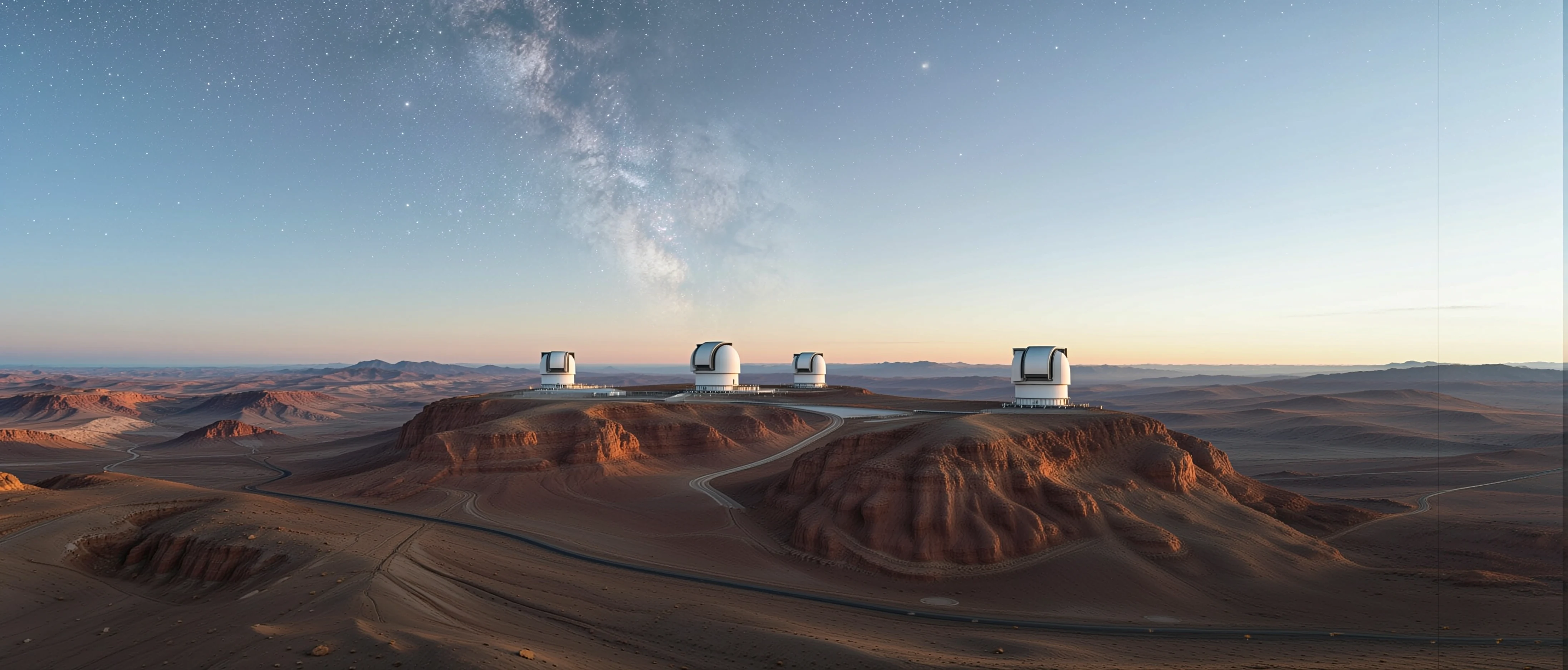 AI-generated ultra-wide desert observatory beneath a fading Milky Way, created with Vidu Text to Image on RenderFlow AI