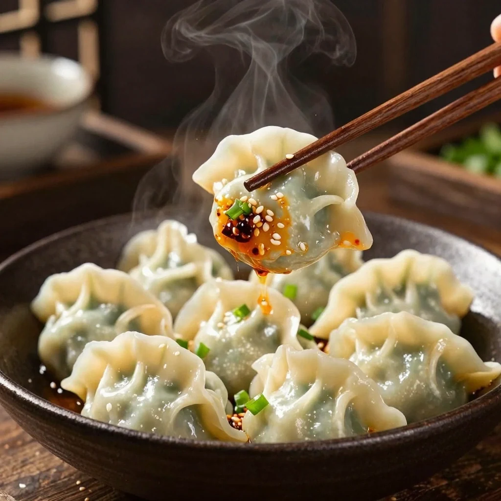 AI-generated close food photo of handmade dumplings with chili oil, created with Z Image on RenderFlow AI